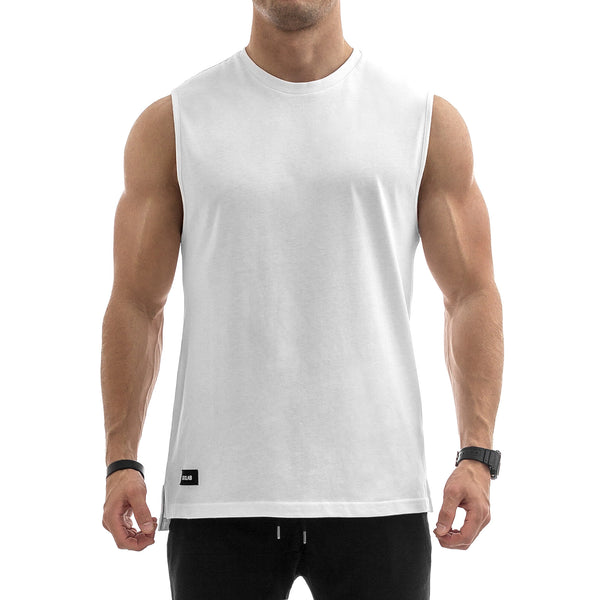 Side Split Muscle Tank - white