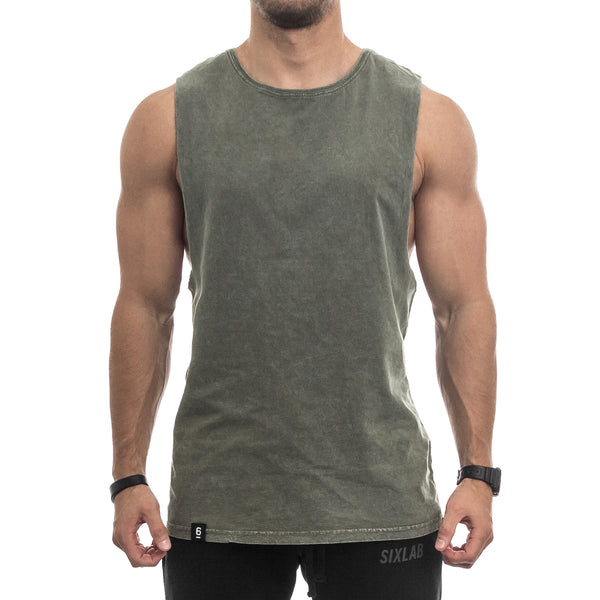 Vintage Cut Off Tank - washed olive