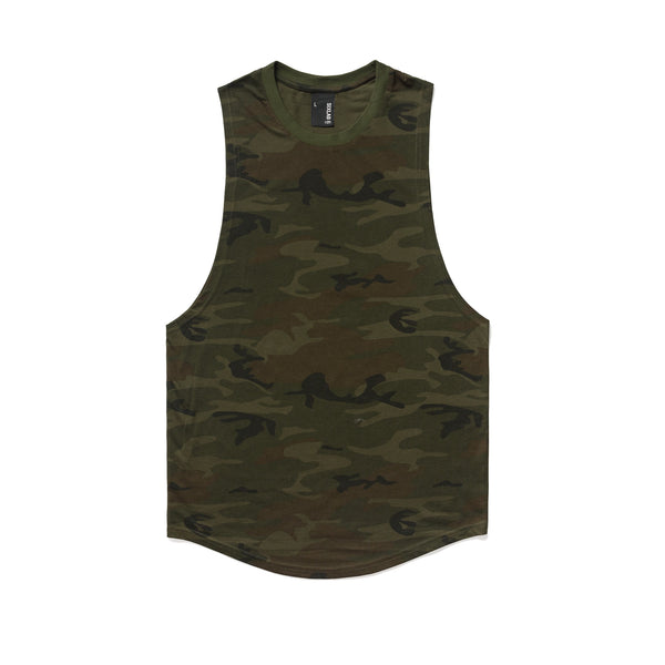 Round Camo Cut Off Tank - khaki camo