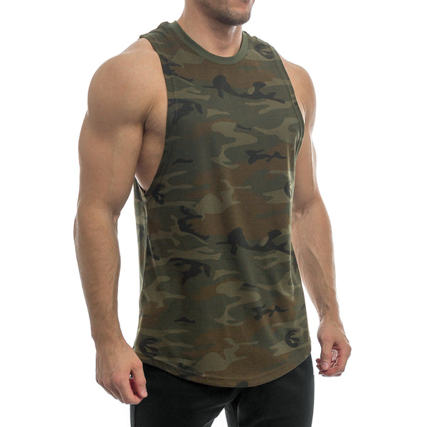 Round Camo Cut Off Tank - khaki camo