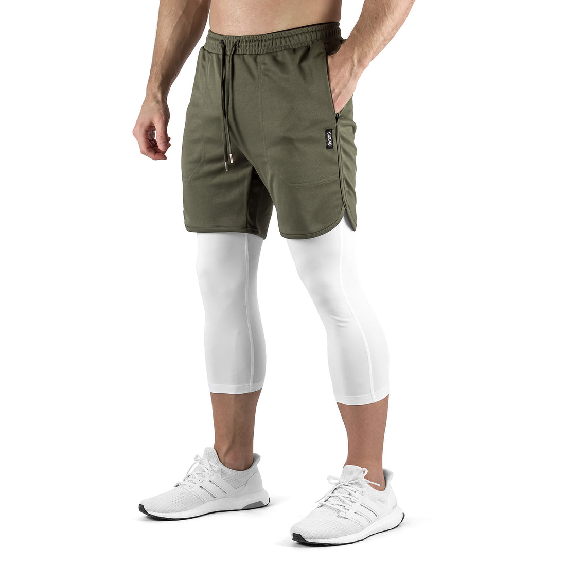 2-in-1 Set Long - olive/white